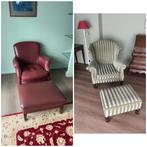 LEREN FAUTEUIL & OORFAUTEUIL MET VOETENBANKJE, Huis en Inrichting, Fauteuils, Ophalen of Verzenden, Zo goed als nieuw, 75 tot 100 cm