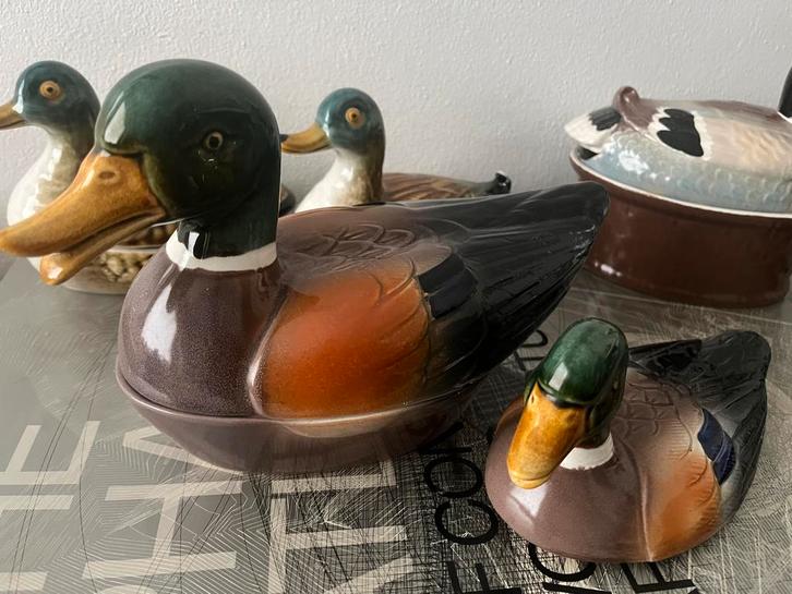 Grote faience pate eend michel Caugant jaren zestig keramiek, Verzamelen, Beelden en Beeldjes, Gebruikt, Dier, Verzenden