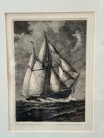 Zeilschip ets, ingelijst Maarten langbroek, Ophalen of Verzenden