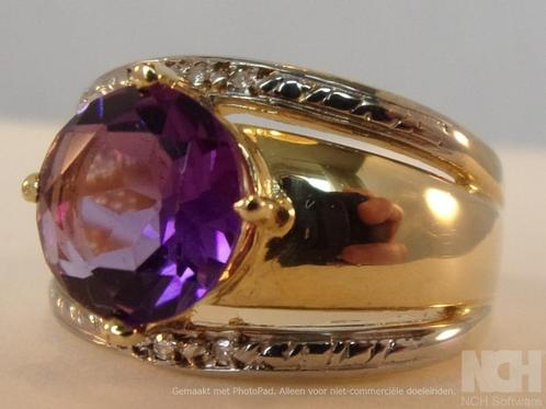 Nieuwe massief gouden ring met Amethist en Diamanten, Sieraden, Tassen en Uiterlijk, Ringen, Nieuw, Dame, Kleiner dan 17, Paars