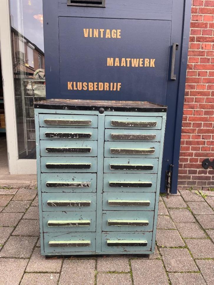 Prachtige indudstriele ladekast (16 lades), Antiek en Kunst, Curiosa en Brocante, Ophalen