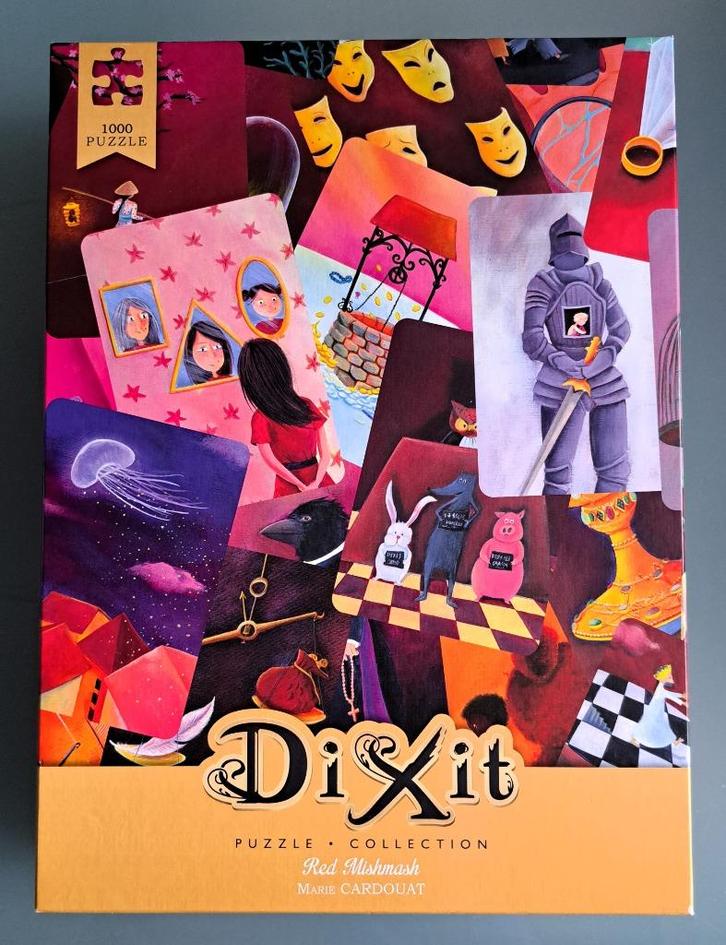 Kleurrijke Dixit Libellud puzzel 'Red Mishmash' 1000 stukjes, Hobby en Vrije tijd, Denksport en Puzzels, Zo goed als nieuw, Legpuzzel