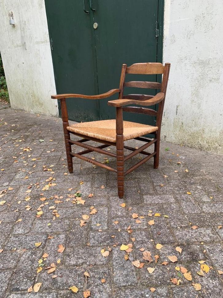 Fauteuil | biezenzitting | eiken, Huis en Inrichting, Fauteuils, Gebruikt, Hout, Riet of Rotan, Minder dan 50 cm, Minder dan 75 cm