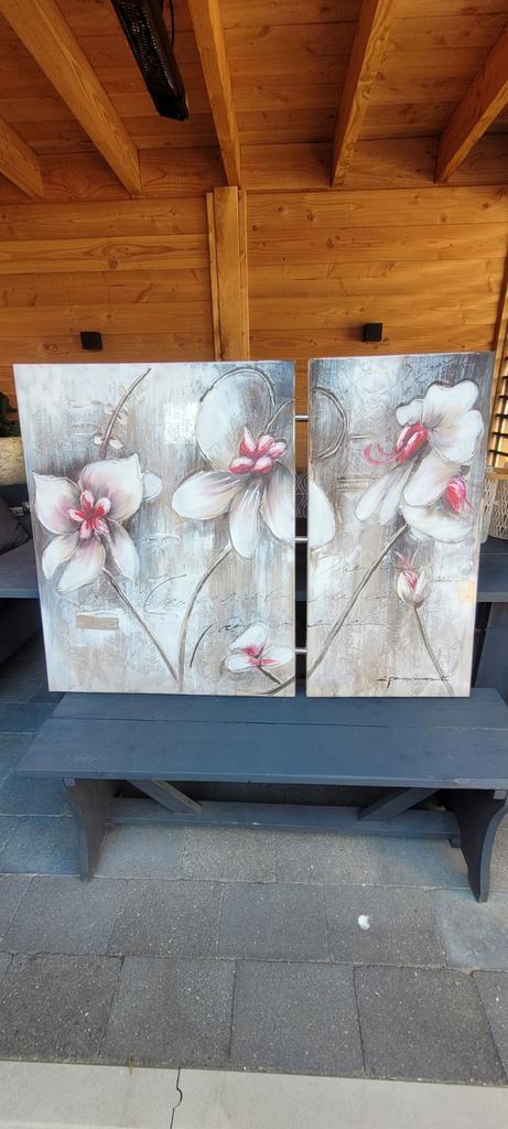 Paramount Schilderij - 2 Delen - Bloemen, Antiek en Kunst, Kunst | Schilderijen | Modern, Ophalen of Verzenden