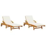 Teakhouten Ligstoelen Set met Tafeltje, Ophalen, Nieuw, Teakhout, Verstelbaar