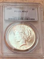 Peace dollar 1923 in slab en certificaat, Ophalen of Verzenden, Zilver