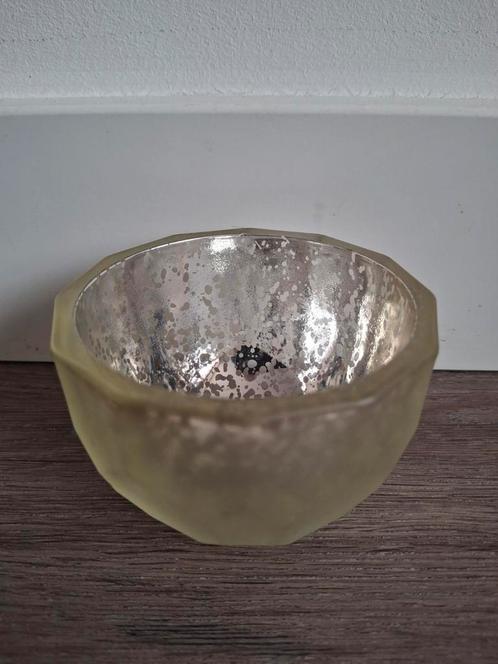 Glazen schaaltje met zilveren binnenkant Waxinelichtje, Antiek en Kunst, Antiek | Schalen, Ophalen of Verzenden