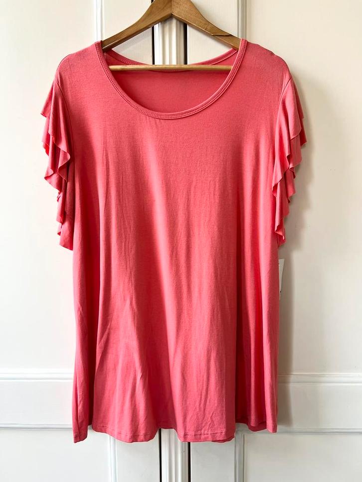 Made in Italy top oranje/roze, One Size (ruim), Kleding | Dames, Tops, Nieuw, Maat 42/44 (L), Roze, Korte mouw, Ophalen of Verzenden