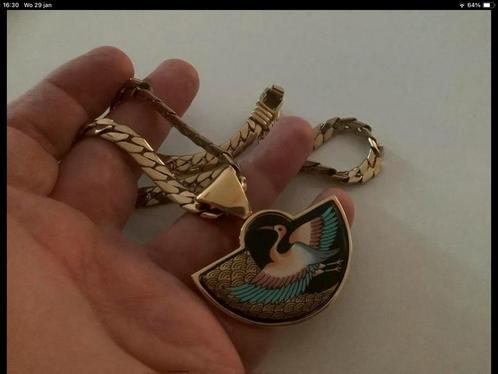 Vintage gouden set Michaela Frey ketting /hanger Emaille 24, Sieraden, Tassen en Uiterlijk, Kettingen, Zo goed als nieuw, Goud