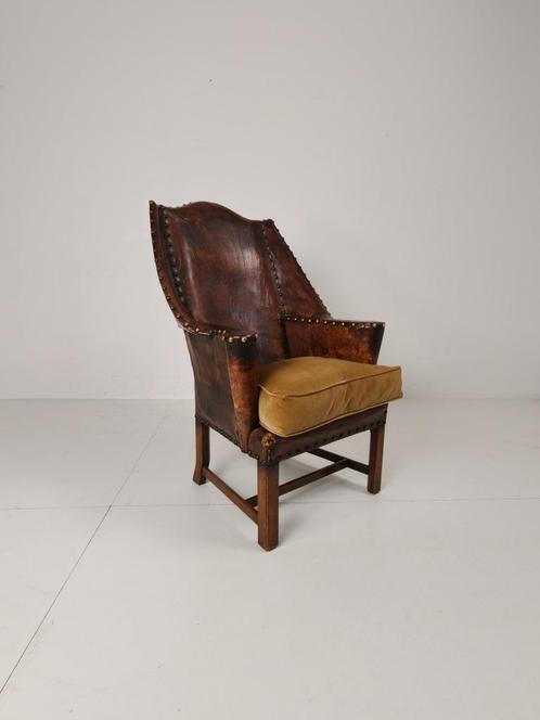 Antieke Lederen Fauteuil, Engeland Circa 1800, Antiek en Kunst, Antiek | Meubels | Stoelen en Banken, Ophalen