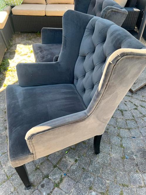 4 Handyman eetstoelen velvet, Huis en Inrichting, Stoelen, Gebruikt, Vier, Stof, Grijs, Ophalen of Verzenden