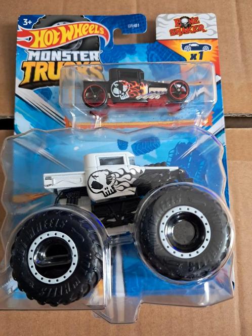 Hot Wheels Monster Trucks Bone Shaker met extra wagen, Hobby en Vrije tijd, Modelauto's | Overige schalen, Nieuw, Ophalen of Verzenden