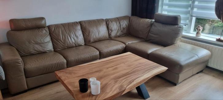 taupe kleurige echt lerderenbank, Huis en Inrichting, Banken | Complete zithoeken, Gebruikt, Ophalen of Verzenden