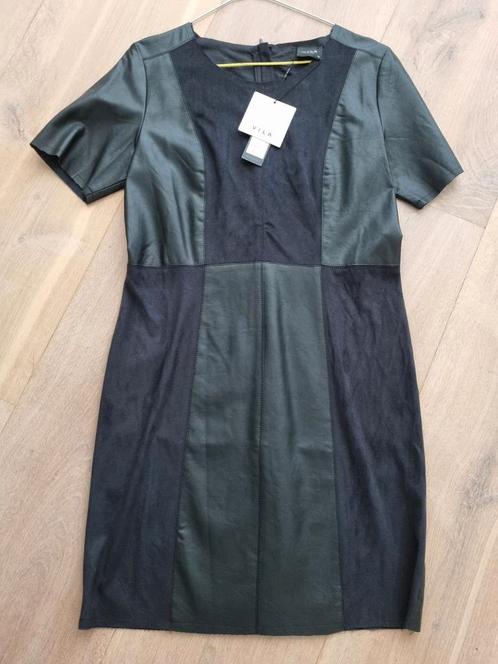 zwarte lederlook jurk VILA, maat XL, zgan, Kleding | Dames, Jurken, Zo goed als nieuw, Maat 46/48 (XL) of groter, Zwart, Knielengte