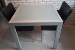 Eettafel met glazen plaat en ijzeren frame, Ophalen, Gebruikt, Vierkant, Glas