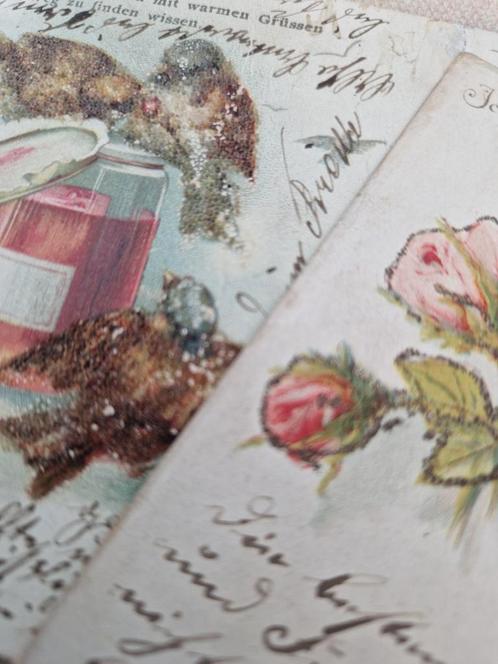 2 leuke kaarten uit 1901 met glitter cq. steentjes, Verzamelen, Ansichtkaarten | Buitenland, Gelopen, Duitsland, Voor 1920, Ophalen of Verzenden