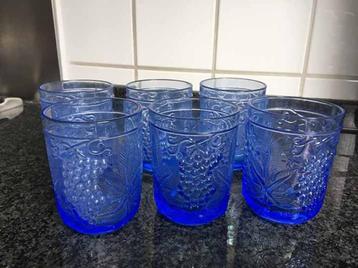 Mooi Blauw Glas set van 6 - waterglas sapglas frisdrankglas beschikbaar voor biedingen
