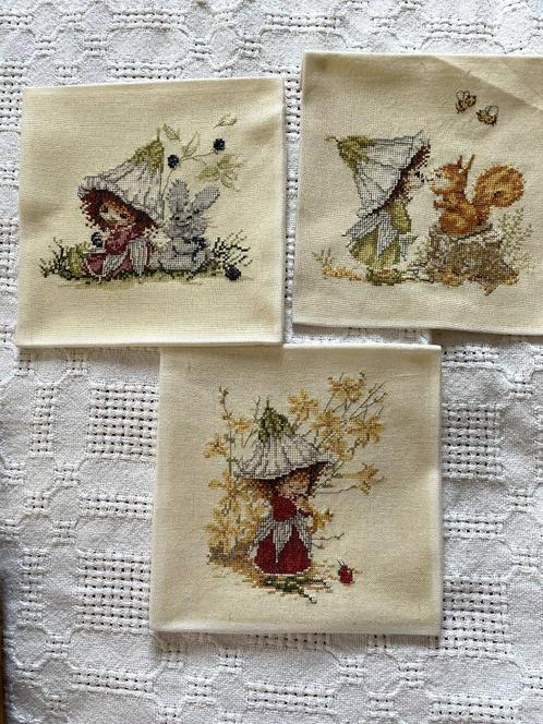 Set van 3 kleine borduurwerken feeen / elfjes met bloemen, Hobby en Vrije tijd, Borduren en Borduurmachines, Borduurpakket, Ophalen of Verzenden