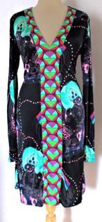 Zwarte print jurk van Custo (Barcelona) L, Kleding | Dames, Jurken, Verzenden, Maat 42/44 (L), Zo goed als nieuw, Onder de knie