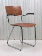 Vintage schoolstoel met buisframe school stoel, Huis en Inrichting, Stoelen, Gispen, Gebruikt, Bruin, Metaal