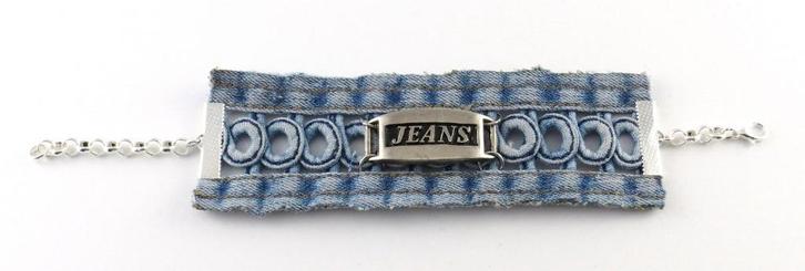 Jeans Hand Made  armband met metalen Jeans bedel, Sieraden, Tassen en Uiterlijk, Armbanden, Nieuw, Overige materialen, Zilver