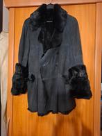 Vintage Suede Jas met Bont, Ophalen of Verzenden, Gedragen, Maat 42/44 (L), Zwart