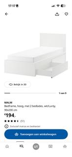 Ikea Malm Bedframe 90x200, 90 cm, Eenpersoons, Wit, Ophalen of Verzenden
