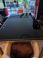 Uitschuifbare zwarte glazen eettafel, Huis en Inrichting, Tafels | Eettafels, Ophalen, Rechthoekig, 200 cm of meer, 50 tot 100 cm