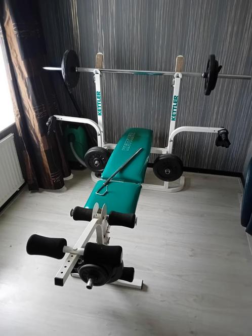 Kettler halterbank met gewichten, Sport en Fitness, Fitnessmaterialen, Gebruikt, Fitnessbank, Armen, Benen, Borst, Buik, Ophalen