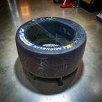 Unieke Michelin band tafel met glasplaat, Ophalen, Overige materialen, Gebruikt, Rond