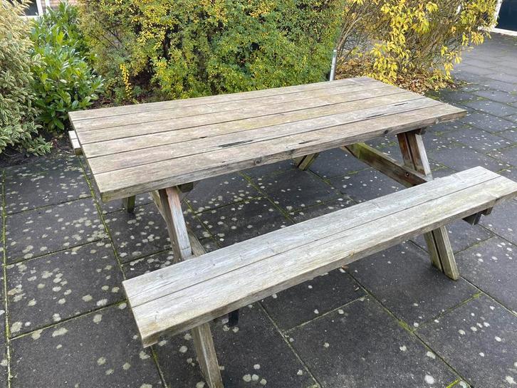 Picknicktafel - gebruikt maar nog goed voor een ronde mee!, Tuin en Terras, Picknicktafels, Gebruikt, Rechthoekig, Hout, Ophalen