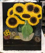 schilderij zonnebloemen zwarte achtergrond, Ophalen