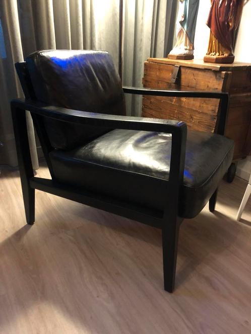 Eleonora Fauteuil Olaf Leder zwart 77 x 68 x 78, Huis en Inrichting, Fauteuils, Zo goed als nieuw, Hout, 75 tot 100 cm, Ophalen