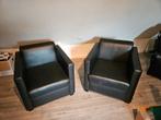 2 zwart lederen fauteuils zgan, Huis en Inrichting, Fauteuils, Ophalen, Zo goed als nieuw, 75 tot 100 cm, 50 tot 75 cm