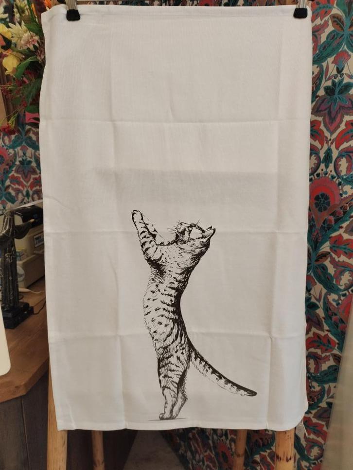 Theedoek met kat - teckel - koe - egel, Huis en Inrichting, Keuken | Textiel, Nieuw, Theedoek of Handdoek, Wit, Ophalen of Verzenden