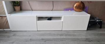 Ikea besta kast tv meubel, hoogglans wit met glasplaat