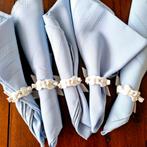 5 porseleinen servetringen met lichtblauwe servetten, Antiek en Kunst, Curiosa en Brocante, Ophalen of Verzenden