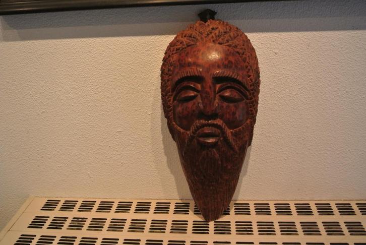 Uniek Masker Hard Hout Hand Uitgestoken, Antiek en Kunst, Curiosa en Brocante, Ophalen of Verzenden