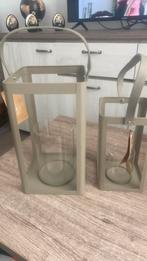 Windlicht 2 stuks van Gusta taupe kleurig, 34 cm, en 25 cm, Ophalen of Verzenden, Zo goed als nieuw, 25 tot 50 cm
