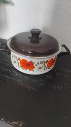 Vintage pan wit met oranje en witte bloemen 20 cm, Ophalen of Verzenden, Gebruikt, Overige materialen, Kookpan of Snelkookpan