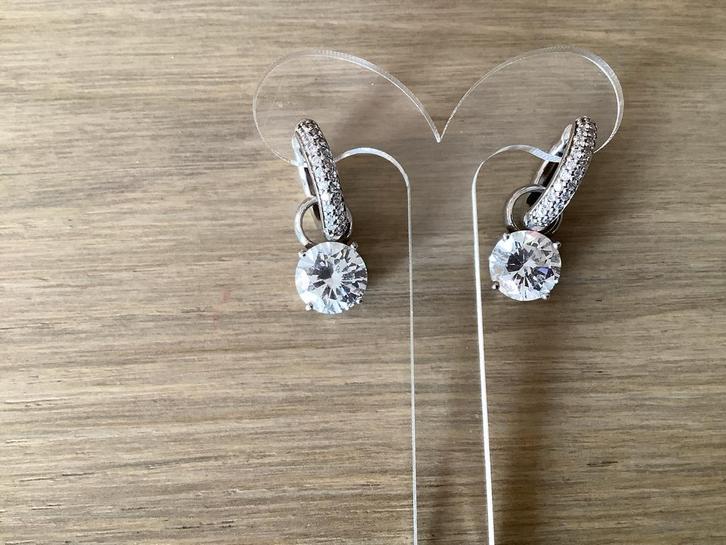 Zilverkleurige Oorbellen met bergkristal TinSento, Sieraden, Tassen en Uiterlijk, Oorbellen, Zo goed als nieuw, Hangers, Zilver