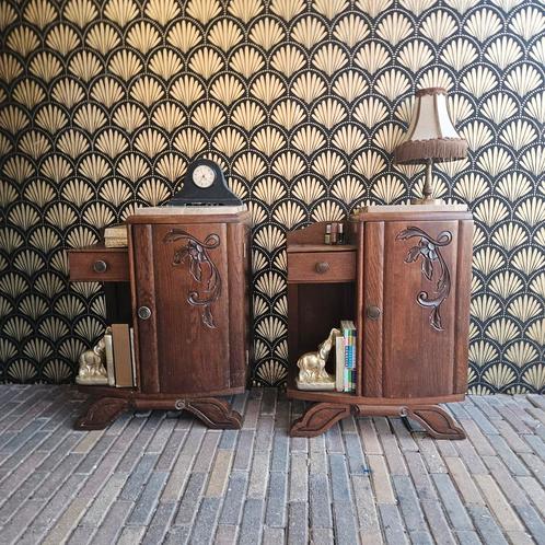 Mooie set vintage nachtkastjes met marmerblad, Huis en Inrichting, Slaapkamer | Nachtkastjes, Nieuw, Hout, Ophalen
