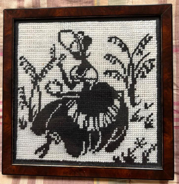 Vintage Ingelijst Borduurwerk, Antiek en Kunst, Antiek | Kleden en Textiel, Ophalen of Verzenden