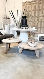 2 massief eiken houten salontafels bijzettafels, Ophalen, 50 tot 100 cm, Eikenhout, Zo goed als nieuw