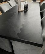 Visgraat eetkamertafel met 6 eetkamerstoelen, Ophalen of Verzenden, Zo goed als nieuw