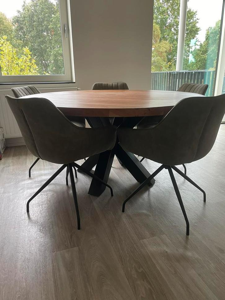 Moderne eetkamerstoelen 4x draaibaar olijfgroen, industrieel, Huis en Inrichting, Stoelen, Zo goed als nieuw, Vier, Stof, Overige kleuren