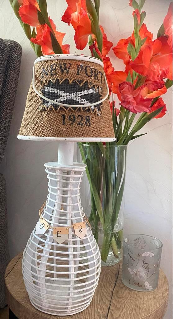 Landelijke lamp van New Port met Jute Kap, Huis en Inrichting, Lampen | Tafellampen, Zo goed als nieuw, Minder dan 50 cm, Metaal