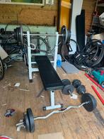 Fitness Set: Bankdruk, EZ Bar, Dumbells & Gewichten, Ophalen, Gebruikt, Krachtstation, Metaal