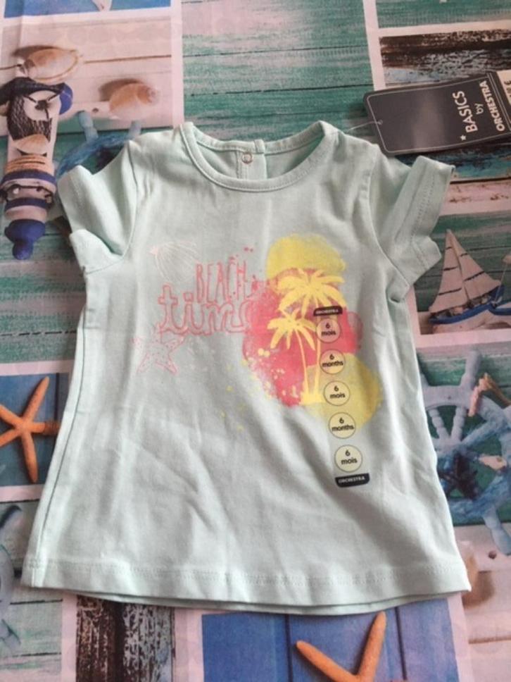 Nieuw blauw t shirt ' Beach Time ' - Maat 67 cm ( 6 maanden, Kinderen en Baby's, Babykleding | Maat 68, Nieuw, Meisje, Shirtje of Longsleeve