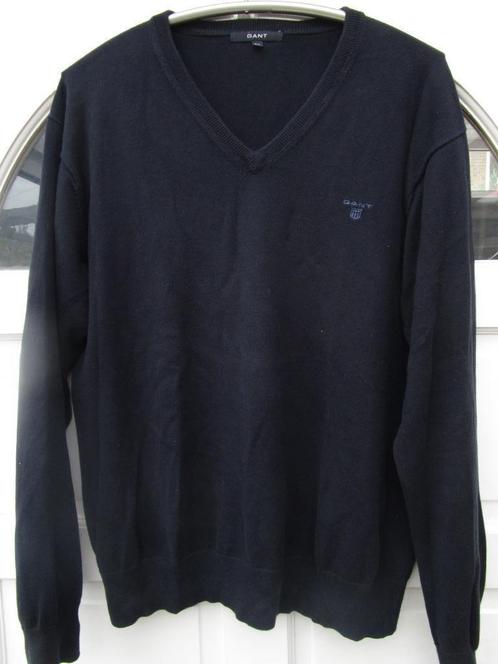 Keurige ruime donkerblauwe Gant v-hals trui, 2XL valt als XL, Kleding | Heren, Truien en Vesten, Zo goed als nieuw, Maat 56/58 (XL)